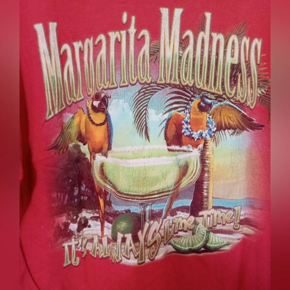 Newport blue Margaritaville.Margarita Madness 2 Sided graphic.rust color t shirt